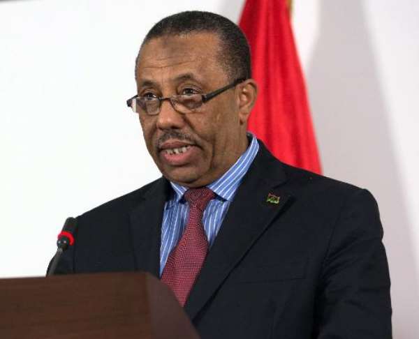 Libya's interim premier Abdullah al-Thani speaks during a press conference in Tripoli on March 12, 2014. By (AFP/File)