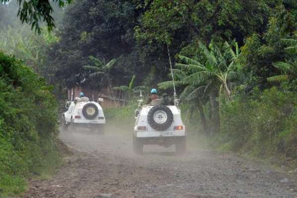 Malawi UN soldiers patrol outside Bunagana in DR Congo, close to the Uganda border, on October 31, 2013. By Junior D. Kannah (AFP/File)