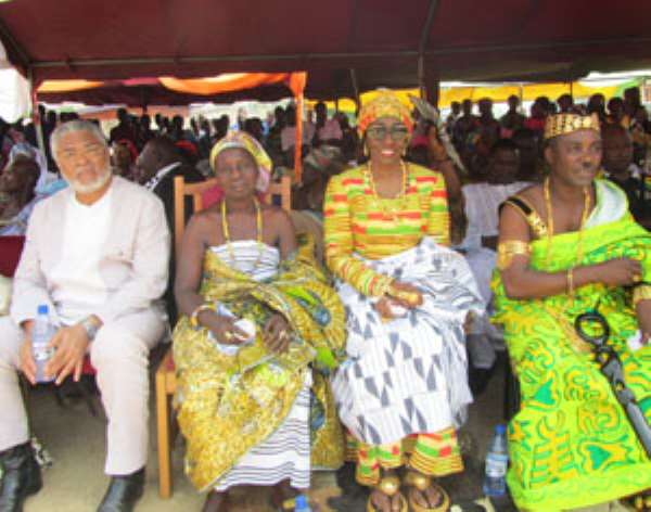 Nana Konadu Agyeman-Rawlings (2nd right) and her husband at the function with the chief and queenmother of Dokrochiwa.
