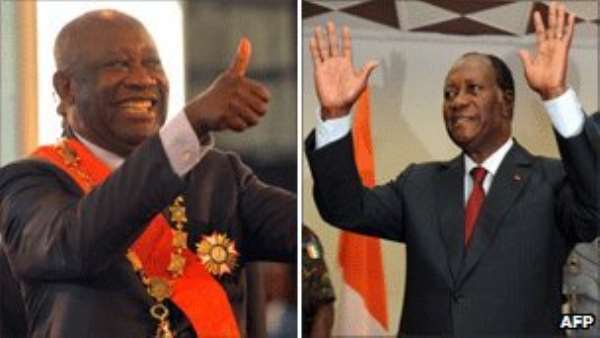 Laurent Gbagbo (left), Alassane Ouattara (right)