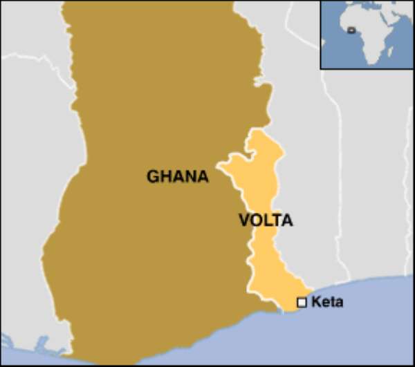 Ghana Map showing the Volta Region