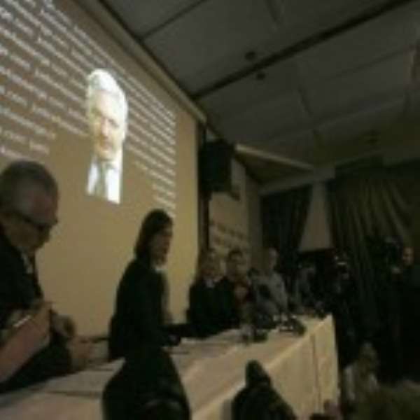 Mr Assange read a statement to the media via a video link