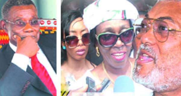 President Atta Mills (LEFT), Nana Konadu addressing the media after picking her nomination forms (MIDDLE), Jerry Rawlings (RIGHT)