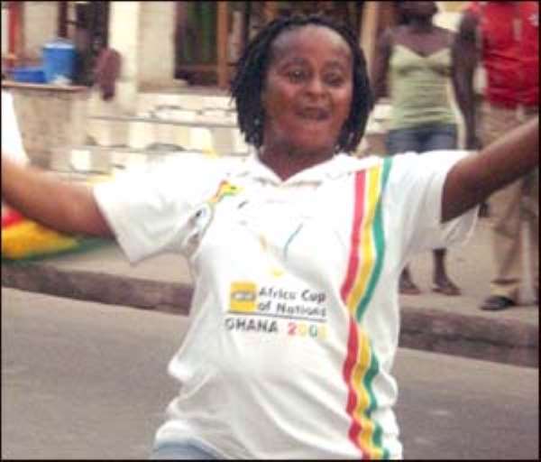 A soccer fan celebrating Black Stars victory yesterday