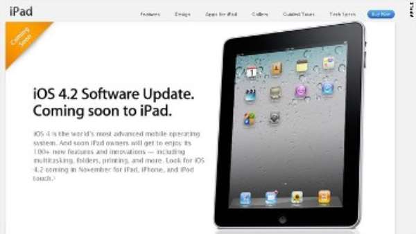 A page on Apple's website promises a software update will bring more than 100 new features to the iPad