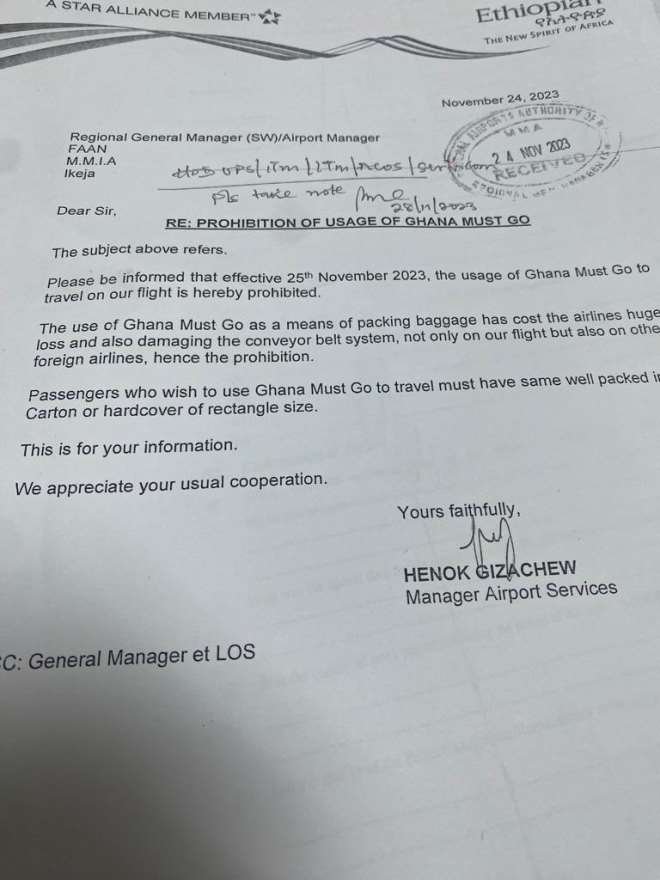 Ethiopian Airlines bans ‘Ghana Must Go’ bags by passengers on its flights