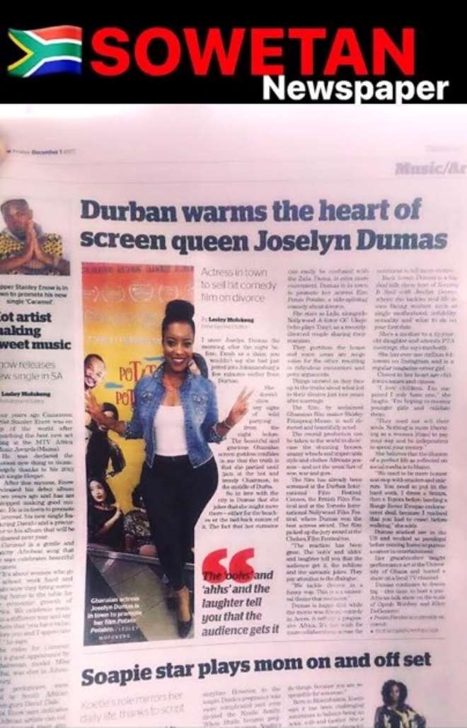 Joselyn Dumas Appears In 2 Big South African Newspapers