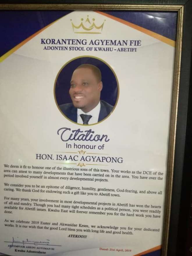 Abetifihene Honours Kwahu East DCE