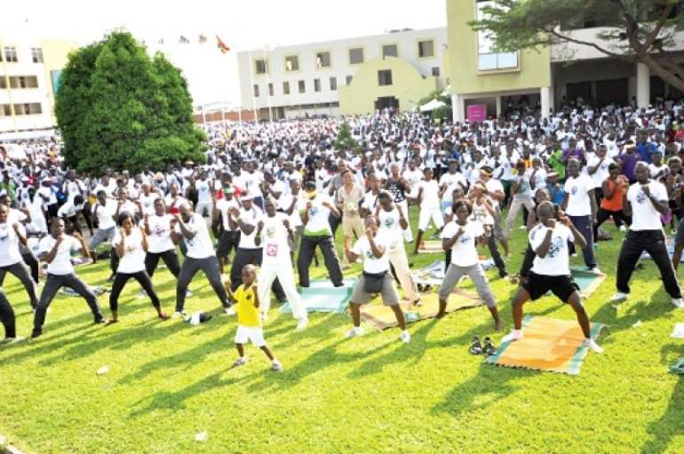 14 life walk participants undergoing aerobics at the lawn of christ temple in 2015