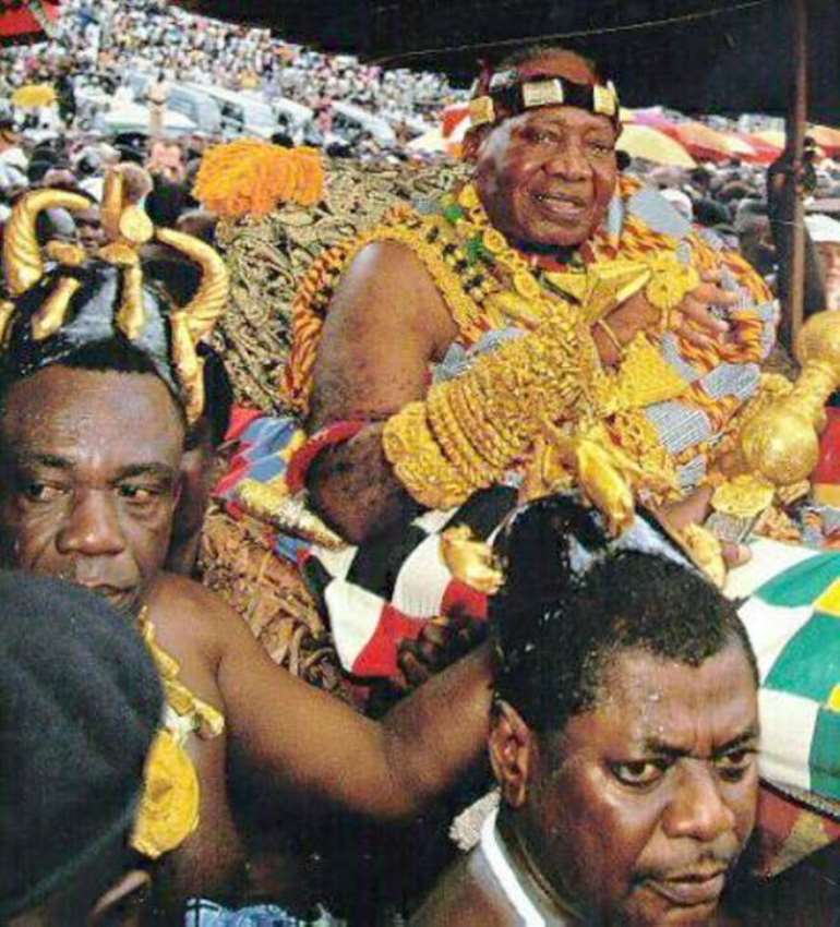 The late Asantehene, Otumfuo Nana Opoku Ware II. in full regalia.