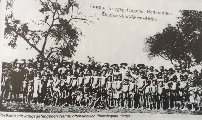 Nama prisoners, evidently children, captured after Nama uprising against German colonial exactions. From Helgard Patemann, Namibia-Deutsche Kolonie 1884-1915, Peter Hammer Verlag,1984, p.121.
