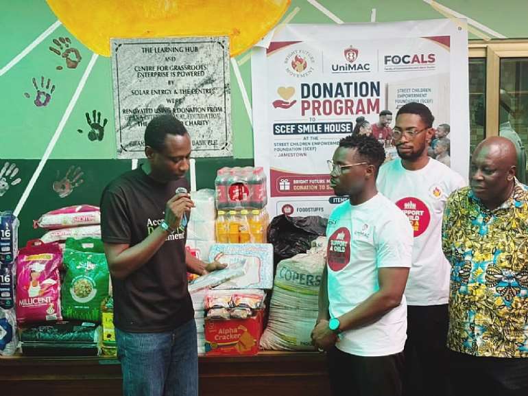 <em>Nana Asamoah speaking after receiving the items on behalf of SCEF</em>