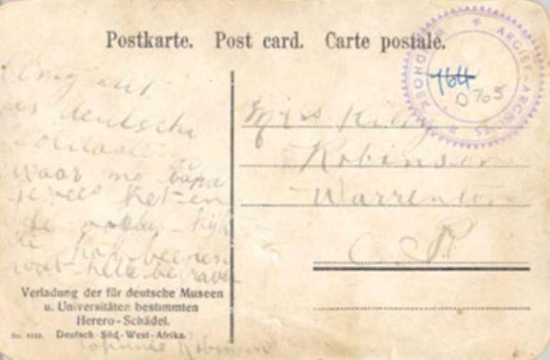 Postcard indicating who the addresses of the box were: German museums and universities