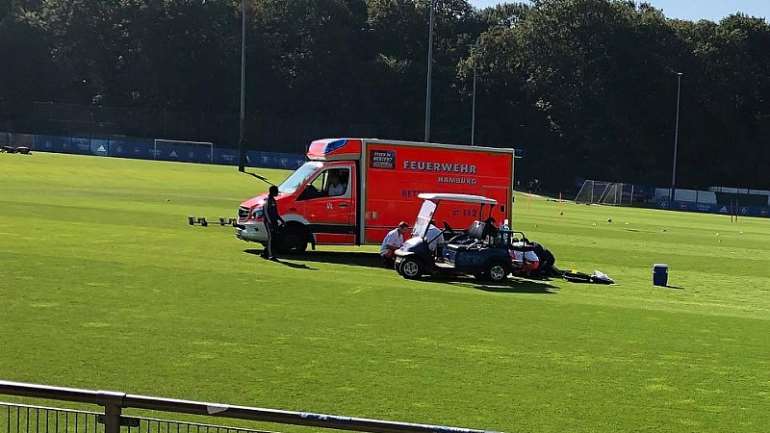 Paramedics taking care of Gyamerah on the HSV training ground