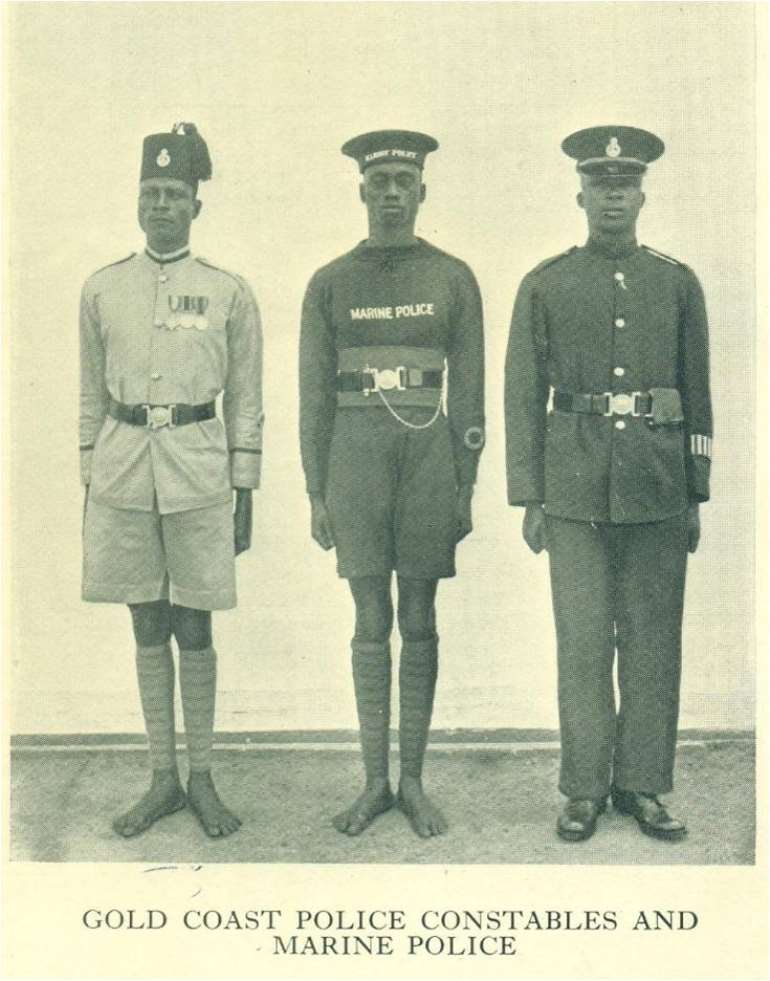 (from left) Escort Policeman, Marine Police Constable and a General Police Constable all of the Gold Coast Police