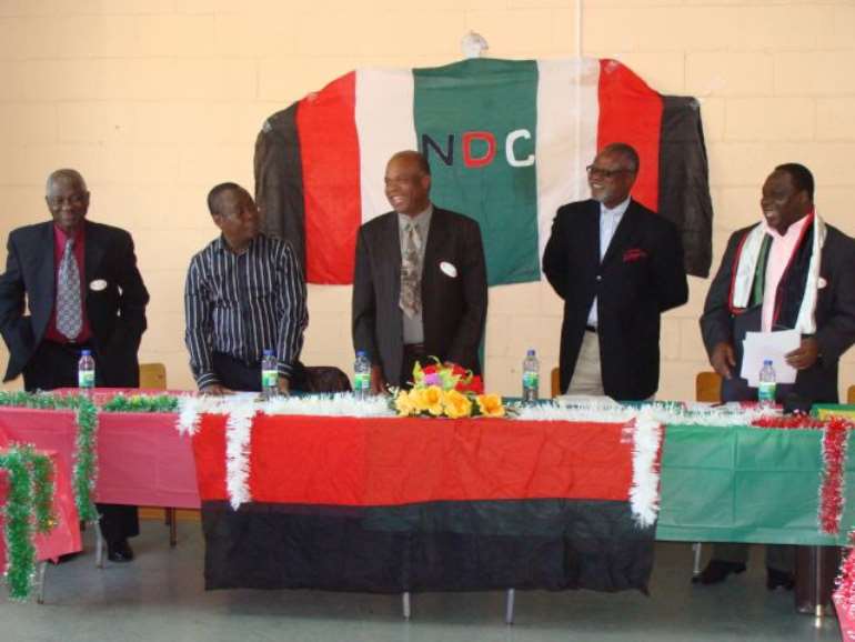 From Left to right: Barima Akrasi Sarpong- a Member of NDC-Canada Council of Elders; Mr. Amen Wurah – Member of the Special Electoral Committee; Mr. Yakubu Amadu – Chairman of Special Electoral Committee; Hon Nii Okine Adjei – Guest of Honour;  and Mr. Simon D.K. Adzraku - Member of the Special Electoral Committee