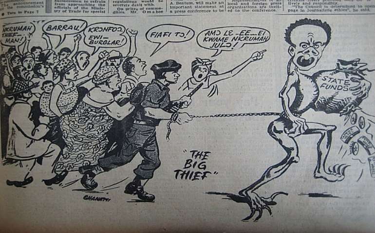Political cartoon appearing the day after Nkrumahs overthrow