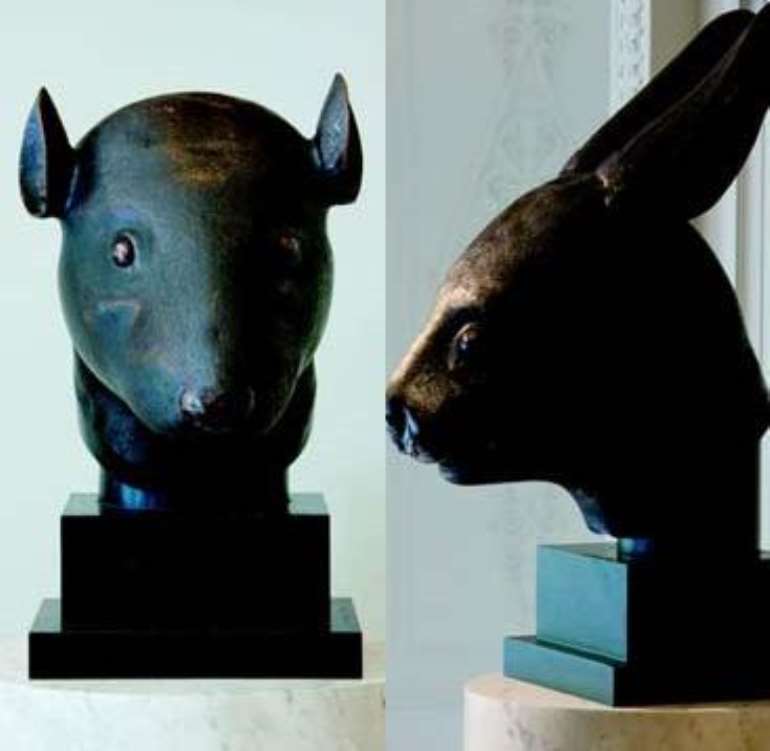 These sculptures of a rat head and a rabbit head were among the objects looted in 1860 when French and British soldiers under the command of Lord Elgin sacked the imperial palace. The eighth Lord Elgin was the son of the seventh Lord Elgin, who removed the Parthenon Marbles from Athens.