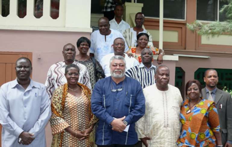 Former President Rawlings with the delegation in a group photograph shortly after the meeting.