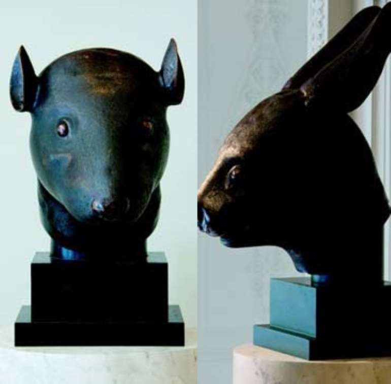 These sculptures of a rat head and a rabbit head were among the objects looted in 1860 when French and British soldiers under the command of Lord Elgin sacked the imperial palace. The eighth Lord Elgin was the son of the seventh Lord Elgin, who removed the Parthenon Marbles from Athens.