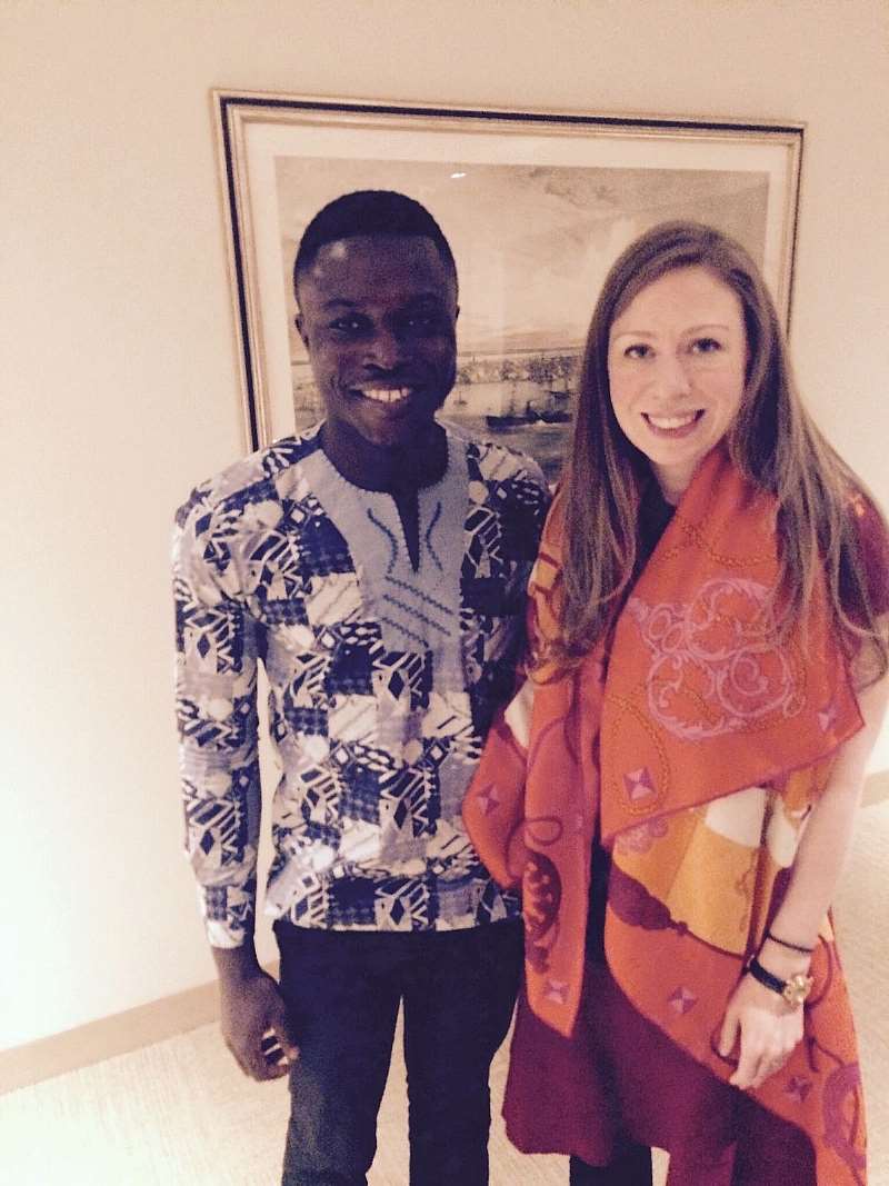 Shadrack with Chelsea Clinton, daughter of former US President Bill Clinton