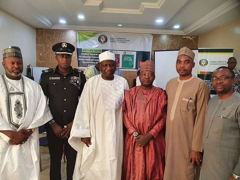 L-R: National Secretary IPAC, Yusuf Dantalle; Rep of Kano Commissioner of Police, ACP Daniel Amah; National Chairman of IPAC, Yabagi Sani; INEC REC Kano, Suleiman Alkali; representative of the United Nations Office in West Africa and Sahel (UNOWAS) Liaison Office in Nigeria, Dr. James Aji; and  ECOWAS Commission Programme Officer on Mediation, Directorate of Political Affairs, Dr. Brown Odigie, at the Kano Mediation and Dialogue workshop for political actors in North West and North East Nigeria