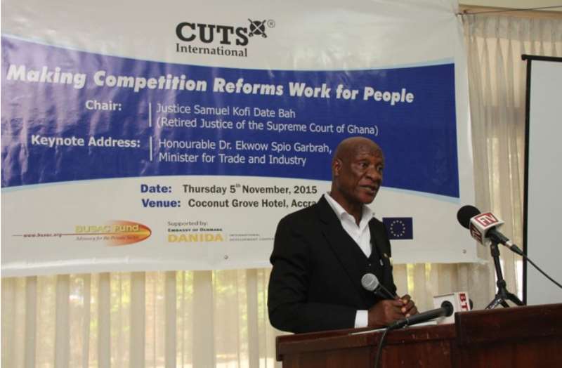 Mr. Kofi Amenyah, Director of Legal Affairs of the Ministry of Trade and Industry reading the keynote address on behalf of the Honourable Minister Dr. Ekwow Spio Garbrah,