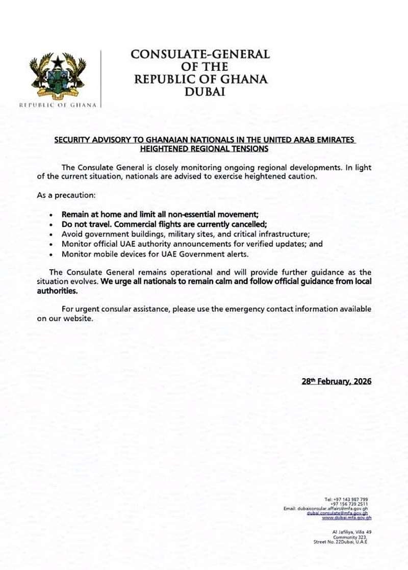 Stay home and limit non-essential movement — Ghana’s UAE Consulate advises citizens