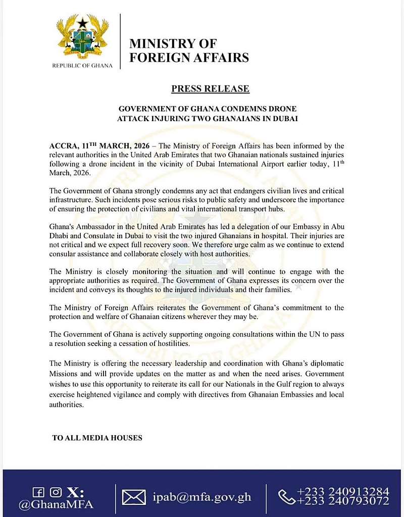 Two Ghanaians injured in drone attack in Dubai — Foreign Affairs Ministry