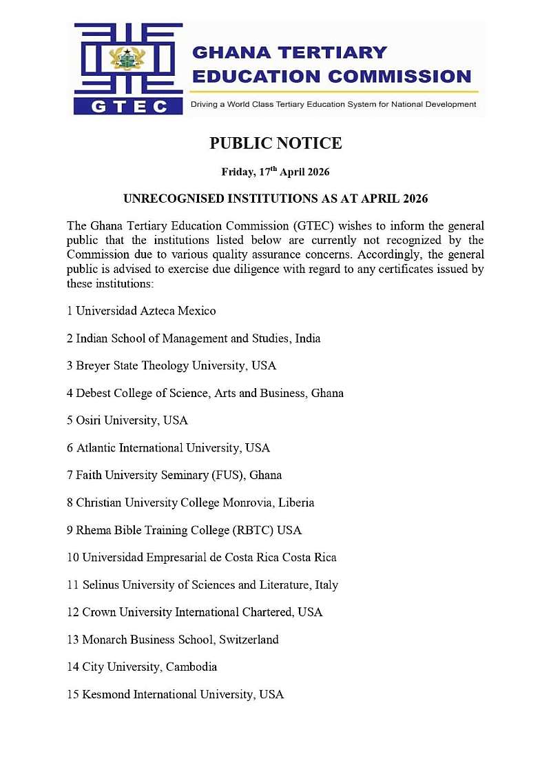 GTEC flags 62 unrecognised tertiary institutions operating in Ghana