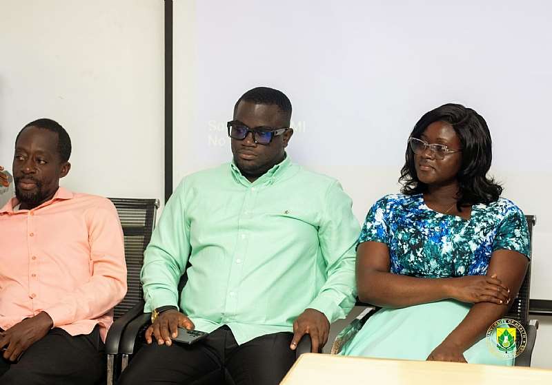 Prof. Okreku Tettey, HOD for the Department of Biomedical Sciences, UHAS (first on the left), Dr Ernest Ofori, Co-Director of ECF (Middle) and ECF Strategic Coordination Officer Prisca Kuworde, (on the right)