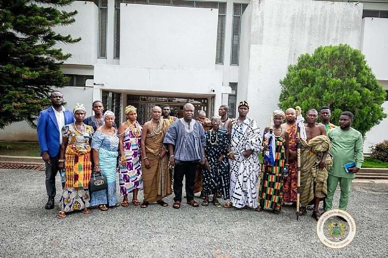 A group photograph by the delegation of Chiefs and elders of Tafi Abuife with the Volta Regional Minister, Hon James Gunu.