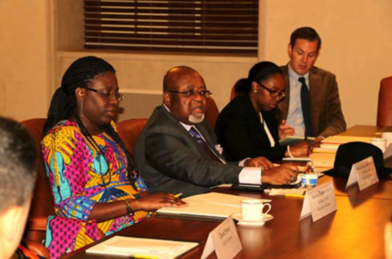 AMBASSADOR SMITH, FLANKED ON THE RIGHT BY HEAD OF CHANCERY, MRS TWUM AMOAH