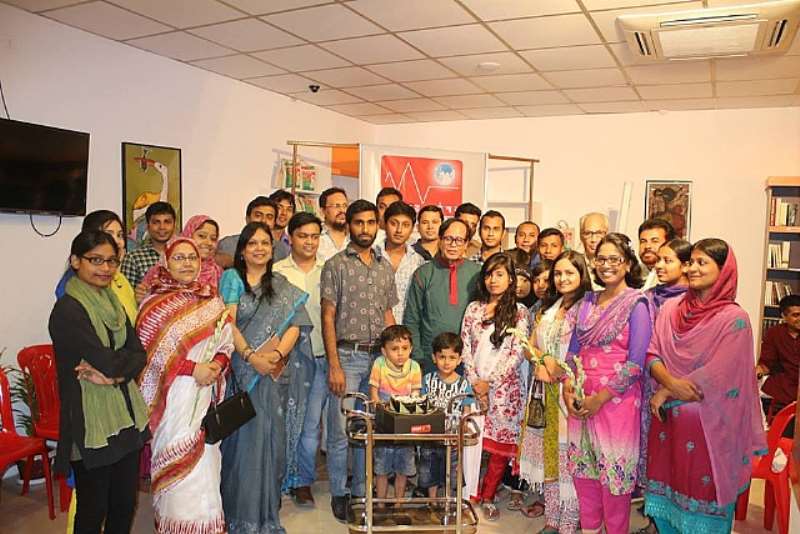 Image: Poet Azizur Rahman Aziz and his colleagues, well-wisher and team.  SomoyerKonthosor.com