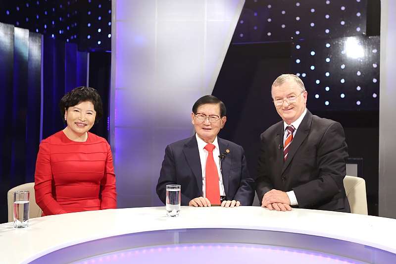 CHAIRWOMAN NAM HEE KIM OF IWPG, CHAIRMAN MAN HEE LEE OF HWPL AND MR. REZAR XHAXHIU OF NEWS 24