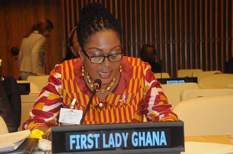 FIRST LADY MADAM LORDINA MAHAMA ADDRESSING COLLEAGUES FIRST LADIES ON THE SIDELINES OF THE UN GENERAL ASSEMBLY IN NEW YORK