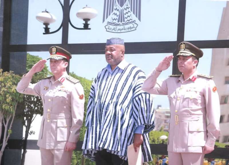 The Ambassador, H. E. Alhaji Said Sinare takes National Salute before the presentation of his Letters of Credence the Head of SCAF of Egypt.