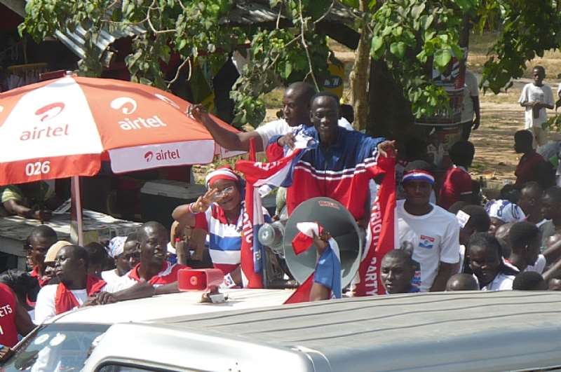 HON. OBODAI RECEIVING CHEERS FROM THE SUPPORTERS.