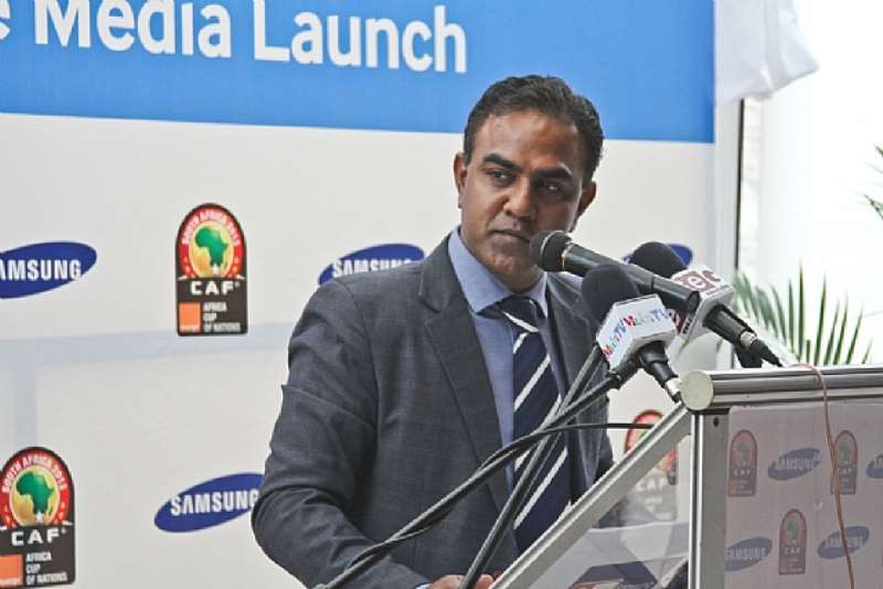 MR.VISHWAS SAXENA, BUSINESS LEADER FOR EXPORTS, SAMSUNG GHANA, BRIEFING THE MEDIA DURING THE SAMSUNG FAN ZONE MEDIA LAUNCH