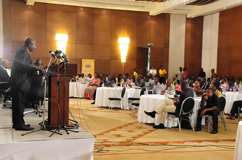MR. EBEN ASANTE,SALES AND DISTRIBUTION EXECUTIVE AT MTN ADDRESSING THE GATHERING