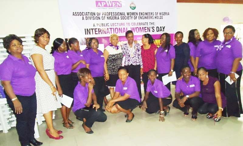 (Standing 6th & 7th), PHCCIMA Treasurer, Mrs Stella Agada, APWEN President, Engr. Mrs. Nnoli Akpedeye And Other Members Of APWEN Pose For Photograph During The Event