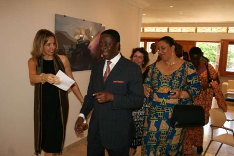 Dr Kwabena Duffuor, (middle) Minister of Finance and Economic Planning chatting with Madam Maria Gonzalez-Izquierdo, (extreme left) Economic and Commercial Counsellor. Looking on is Ms Hannah Tetteh, Minister of Trade and Industry (extreme right).