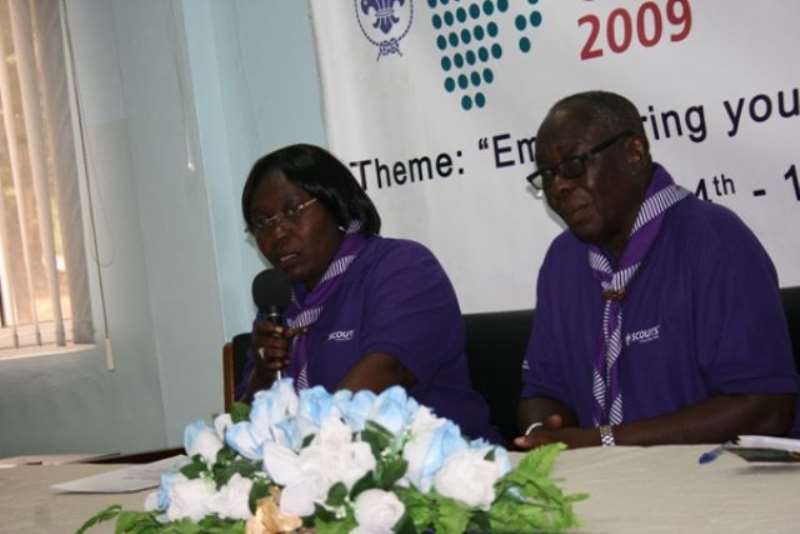 Ms Jemima Nartey, (left) Deputy Chief Commissioner and Member of Africa Scout Committee addressing the media in Accra. With her is Mr Isaac Newton Addy, (right) Chief Commissioner of the African Scout Conference