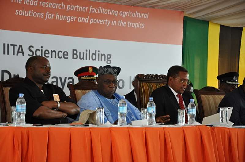 L-R: The Director General, International Institute Of Tropical Agriculture (IITA), Dr Nteranya Sanginga; Nigerias Former President Olusegun Obasanjo; And The President Of The United Republic Of Tanzania, His Excellency, Dr Mrisho Jakaya Kikwete, During The Inauguration Of The IITA Science Building In Dar Es Salaam On Monday