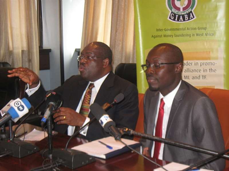 Director-General of GIABA, Dr. Abdullahi Shehu (Left) Flanked By Ghanas Deputy Minister Of Finance Hon. Casiel Ato Forson At The Press Briefing Yesterday