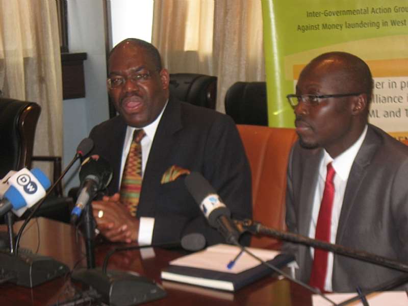 Director-General of GIABA, Dr. Abdullahi Shehu (Left) Flanked By Ghanas Deputy Minister Of Finance Hon. Casiel Ato Forson At The Press Briefing Yesterday