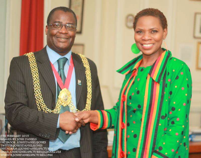 Justina Mutale congratulated by His Worship, the Mayor of Lambeth, Cllr Adedamola Aminu