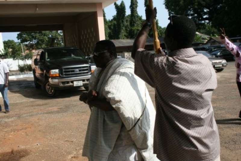 Mr Nii Armah Ashietey, Greater Accra Regional Minister dancing at the Homowo Celebration luncheon.  