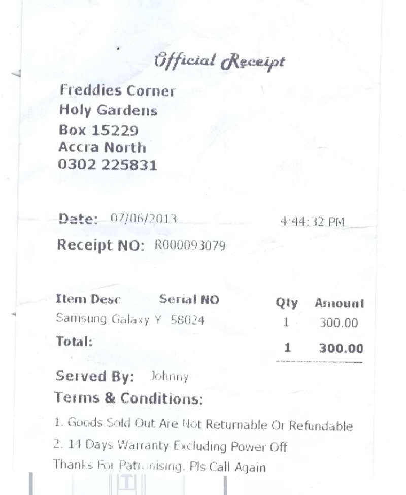 One Of The Receipts That Was Presented To ModernGhana To Buttress Claims Of Grand Extortion And Cheating By Freddies Corner