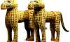 Pair of leopard figures, now in Her Majesty, the Queen of the United Kingdom, Admiral Rawson Collection. London, UK. The commanders of the British Punitive Expedition force to Benin in 1897 sent the pair of leopards to the British Queen soon after the looting and burning of Benin City.
